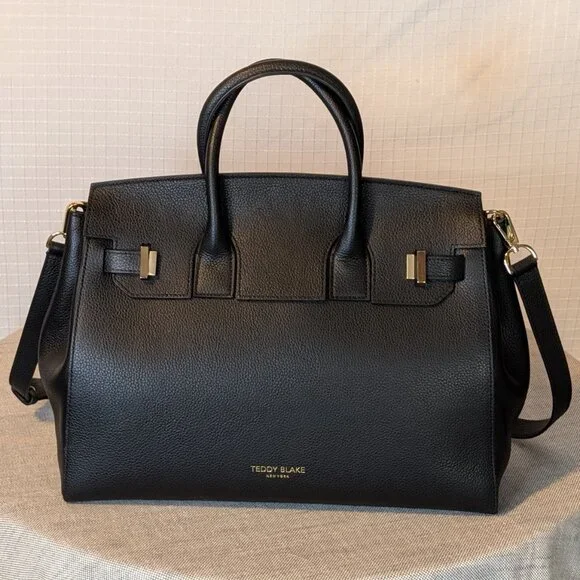 Teddy Blake Gigi 13” Black Dollarino Leather Satchel NWOT - Picture 3 of 9